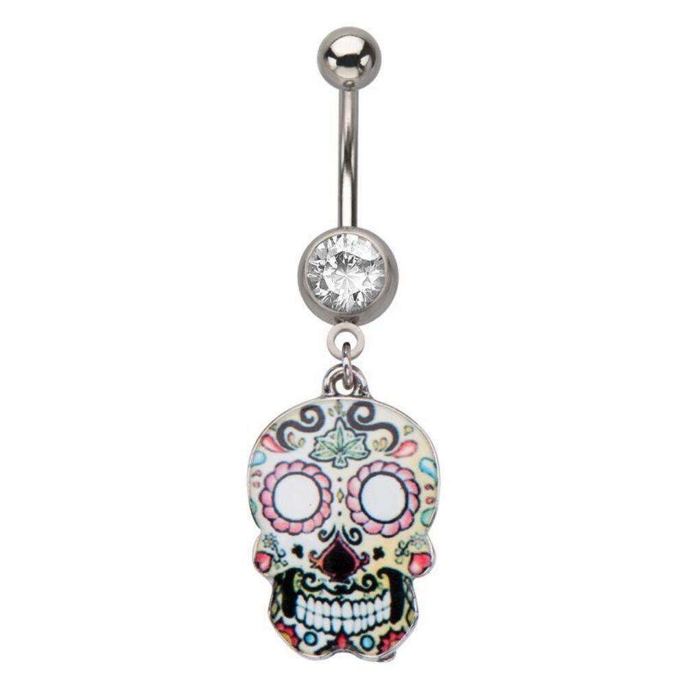 Day of the Dead Dangle Skull Navel Ring NEW